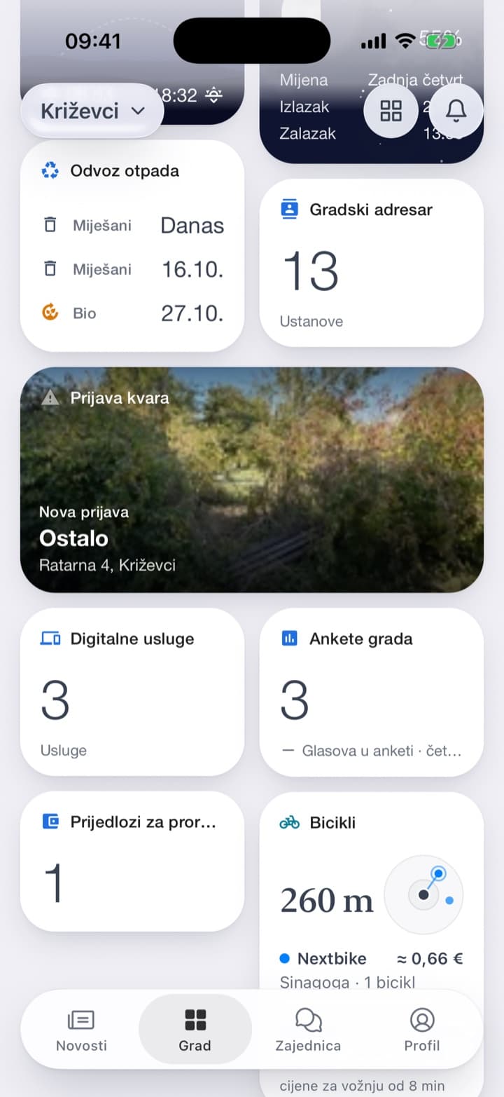 Od početnog zaslona do poslane prijave: fotografija, mjesto na karti i rečenica o tome što ne valja.