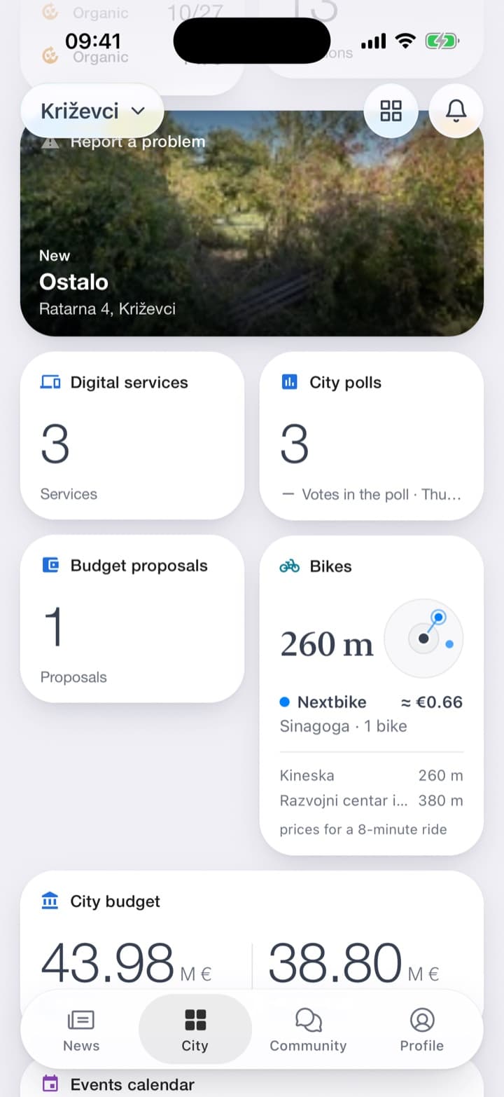 Both services on the home screen. A poll: pick one answer and vote. The results: the question and each answer's share of the votes.